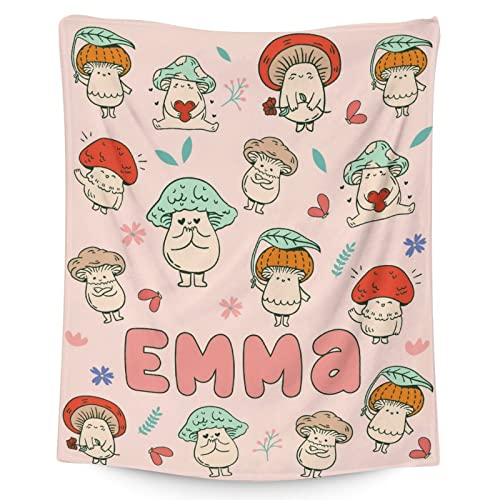 Mercuryelf Custom Mushroom Throw Blanket - Soft, Fuzzy & Warm - 40x50 Inches Flannel Blankets for Travel, Office - Pink Cute Throws Gift for Girls, Boys