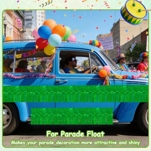 Image of 4 Pack 39 Feet Glitter Green Parade Float Decorations for Trailer Car, Glitter Foil Fringe Tinsel Streamers Banner Garland for Graduation Weeding St. Patrick's Homecoming Birthday Party(Glitter-Green)
