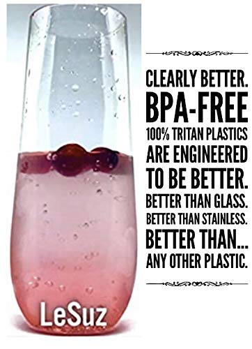 Lesuz 100% Tritan Plastic Champagne Stemless Flutes. Set Of 6, 12Oz. Shatterproof, Bpa-Free, Dishwasher Safe, Long Lasting Stemless Champagne Flute. Better Than Champagne Glasses. Mimosa Flutes. #TOP7