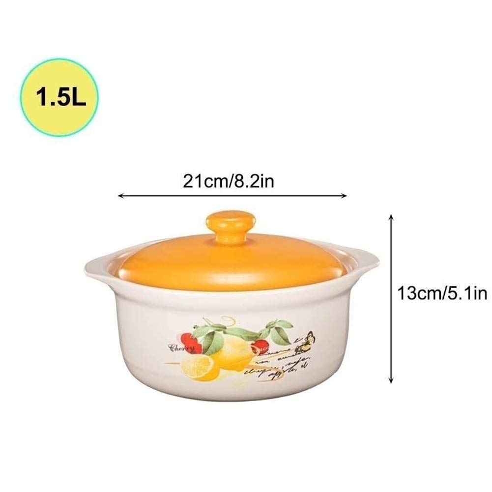 Casseruola di zuppa in ceramica con coperchio, zup Casseruola rotonda in ceramica con coperchio, pentola di terracotta con doppi manici e coperchio(1.5l)