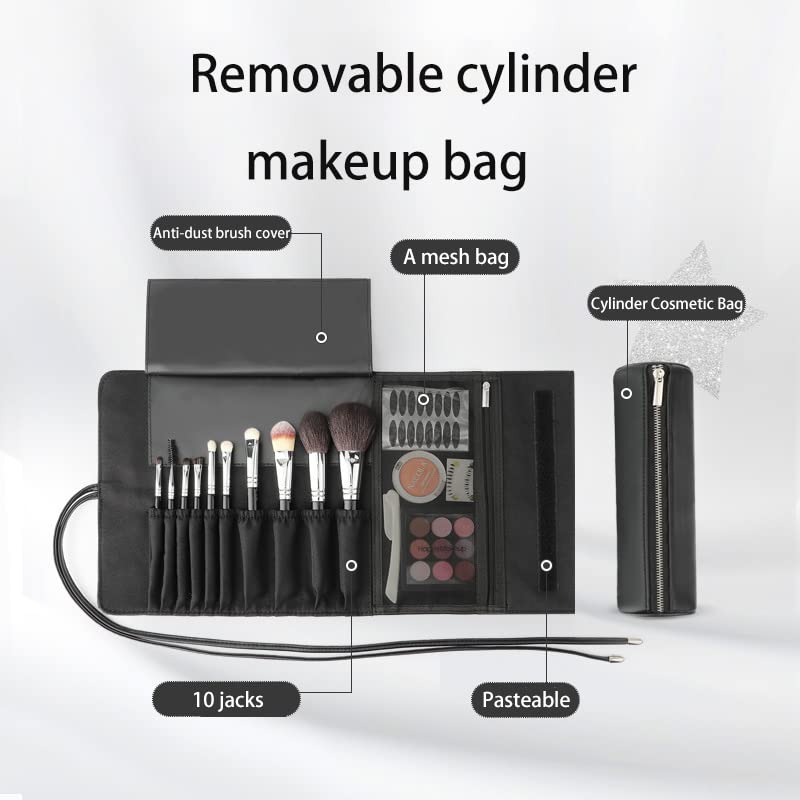 REQO Makeup Brush Organizer with Lid,Makeup Brush Holder Case Dustproof Black,Make Up Brush Bag Pouch with Cover Trave - Image 2