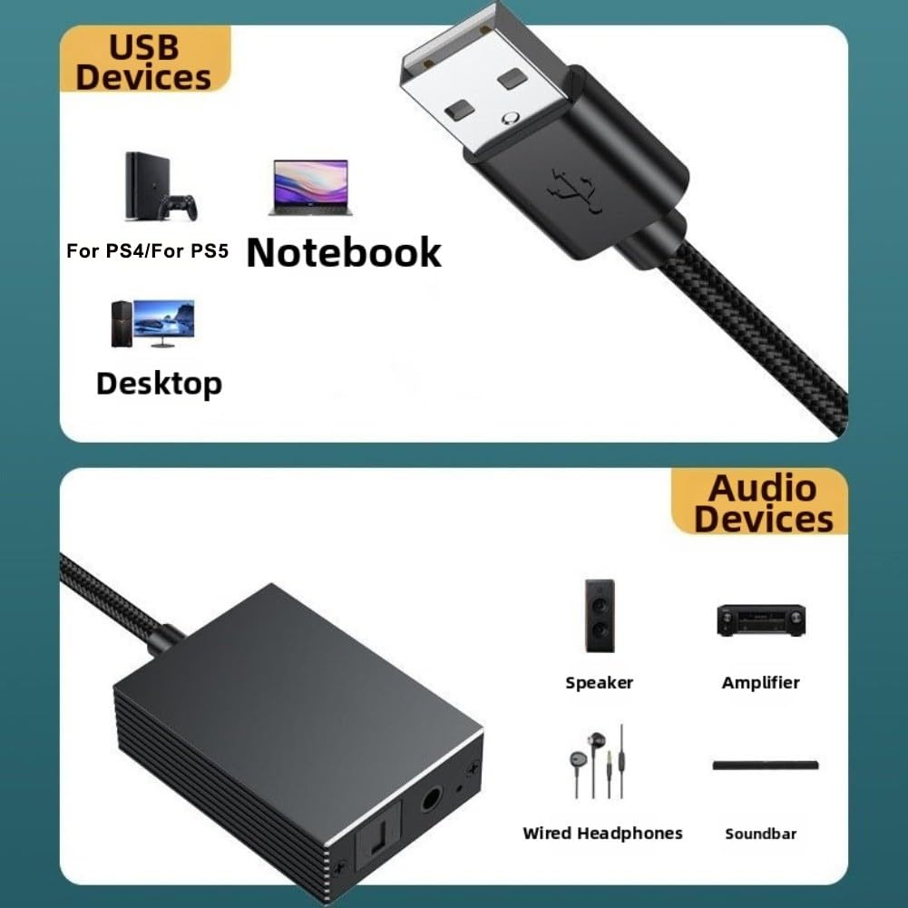 USB-Audio-Konverter auf 3,5 mm und optischen Ausgang, unterstützt PC-Audio-Geräte, kompaktes Aluminium-Legierungs-Design für zuverlässige Klangübertragung (0,2 Meter)
