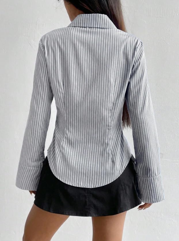 Image of Women Shirt||Women Relaxed Fit Vertical Striped Spread Collar Cotton Casual Shirt (S-12-19)