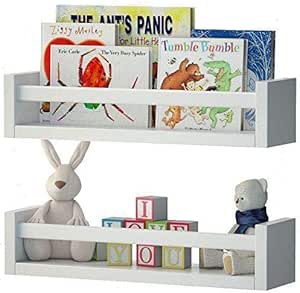 Wallniture Set of 2 Nursery Room Wood Floating Wall Shelves White