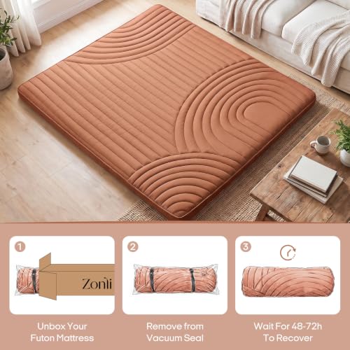 Image of ZonLi Japanese Floor Mattress Futon Mattress Queen Size 4 Inch Thick | Foldable Tatami Mat, Washable Cover, Portable Floor Bed for Sleeping, Guest, Dorm