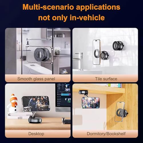 Image of Magnetic Car Phone Holder with Vacuum Suction Cup 360 Degree Rotation Mobile Mount Stand for Dashboard Windshield Mirror Gym Compatible with iPhone Android Smartphones