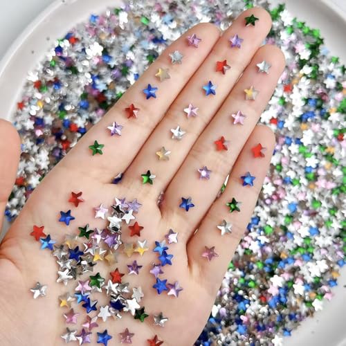 100Pcs Shiny Star Nail Art Charms 4th of July Nail Rhinestones Red Blue Silver Pink Green Purple Mixed Color Stars Nails Charms 3D Flat Back Nail Jewelry for Women Independence Day Manicure Kit