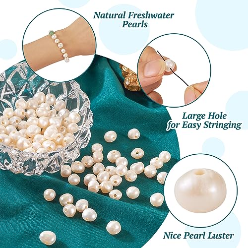 Image of Beadthoven 100pcs Natural Freshwater Pearl Beads 7~8mm Large Hole 1.6mm Irregular Pearl Beads for Necklace Bracelet Jewelry Making Nylon Cord Leather Crafts