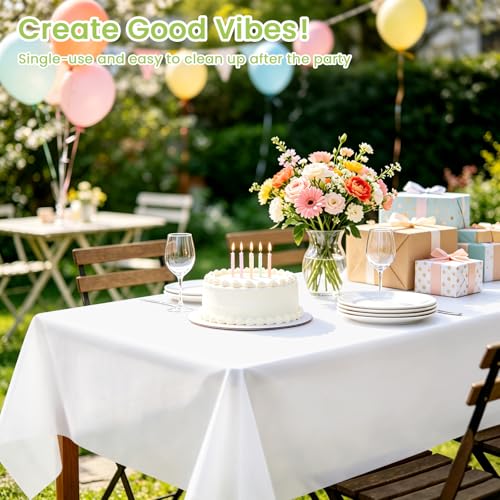 Image of Mulbozy 4 Pcs White Plastic Tablecloth Disposable, 54 x108 Inch