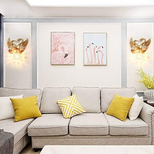 LITFAD Swan Bedroom Wall Sconce Modern Metal 1 Light Gold Wall Lighting with Globe Crystal Shade 110V-120V Indoor Wall Lamp for Bedroom Living Room Hotel Corridor