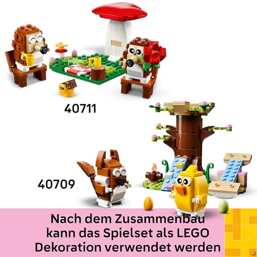 LEGO Igel und Ihr Picknick-Date, Tier-Spielset mit Pilzmodell, Bauset mit Naturkulisse für Kinder, Geschenkidee für Jungen und Mädchen ab 8 Jahren, die gern fantasievoll Spielen, Tierspielzeug 40711