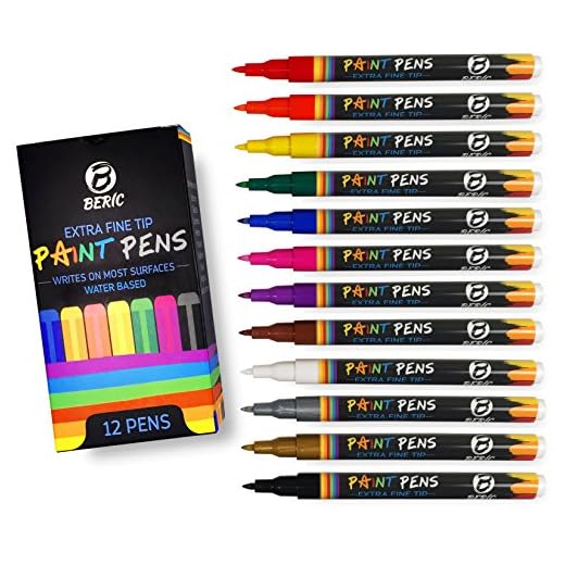 Beric Premium Paint Markers 12 pack, Water-based, Marker, Extra Fine Point Tip, Writes on Almost Anything, Water and Sun Resistant Vibrant Colors Low Odor Long Lasting Fast Drying Assorted Colors