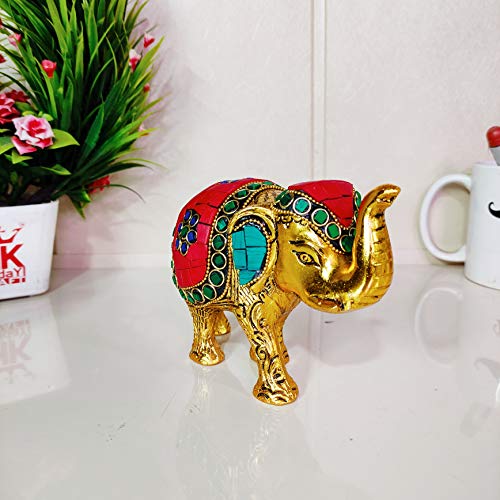 Image of KridayKraft Metal Elephant Medium Size with Stone Work for Showpiece Enhance Your Home,Office & Table and Gift for Have House Warming Anniversaries, Birthday..