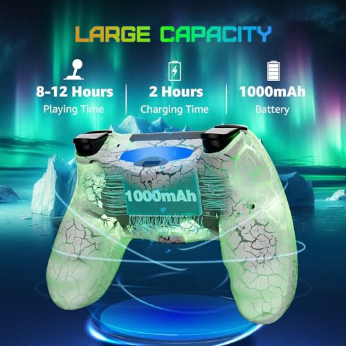 Image of CHENGDAO Controller for PS4, Wireless Controllers for PlayStation 4 /Pro /Slim, Remote Control with Adjustable RGB Light /1000mAh Battery /6-Axis Motion Sensor /Double Vibration /3.5mm Audio Jack, White