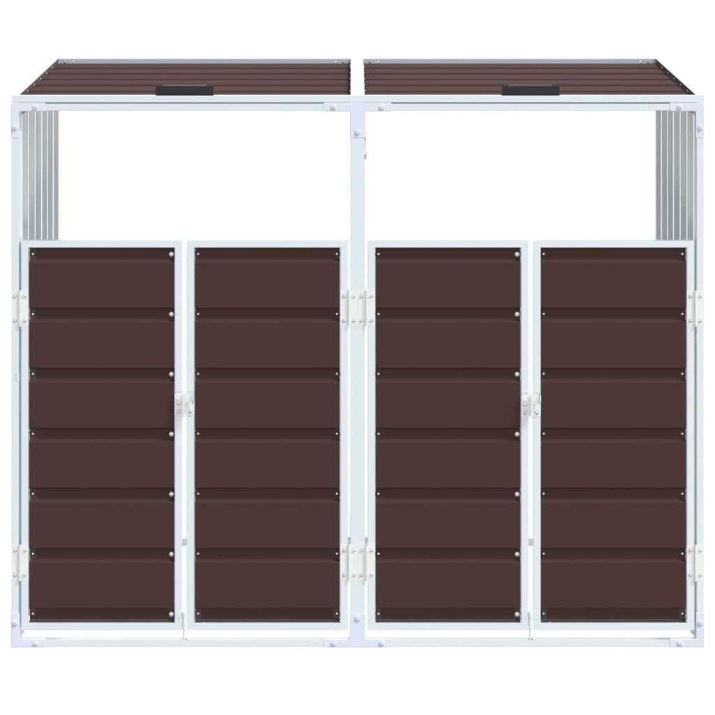 Copribidoni Spazzatura Esterno, Copribidone con Ruote, Bidoni Differenziata Esterno, Copri bidoni Spazzatura, per 2 Bidoni in Acciaio Marrone 144x81x113cm