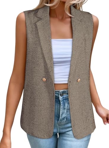 Happy Sailed Vest for Women Fall Winter Sleeveless Blazer Cardigans with Pockets
