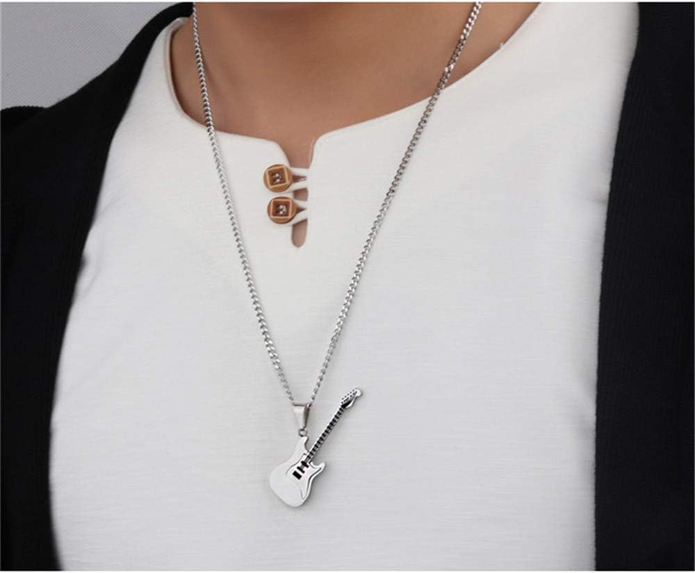 Dtja Punk Guitar Pendant Stainless Steel Necklace for Men Women Personalized R&B Rock Electronic Musical Charm Chain 24 inches Fashion Vintage Jewelry Gift for Musician Lover - Image 2