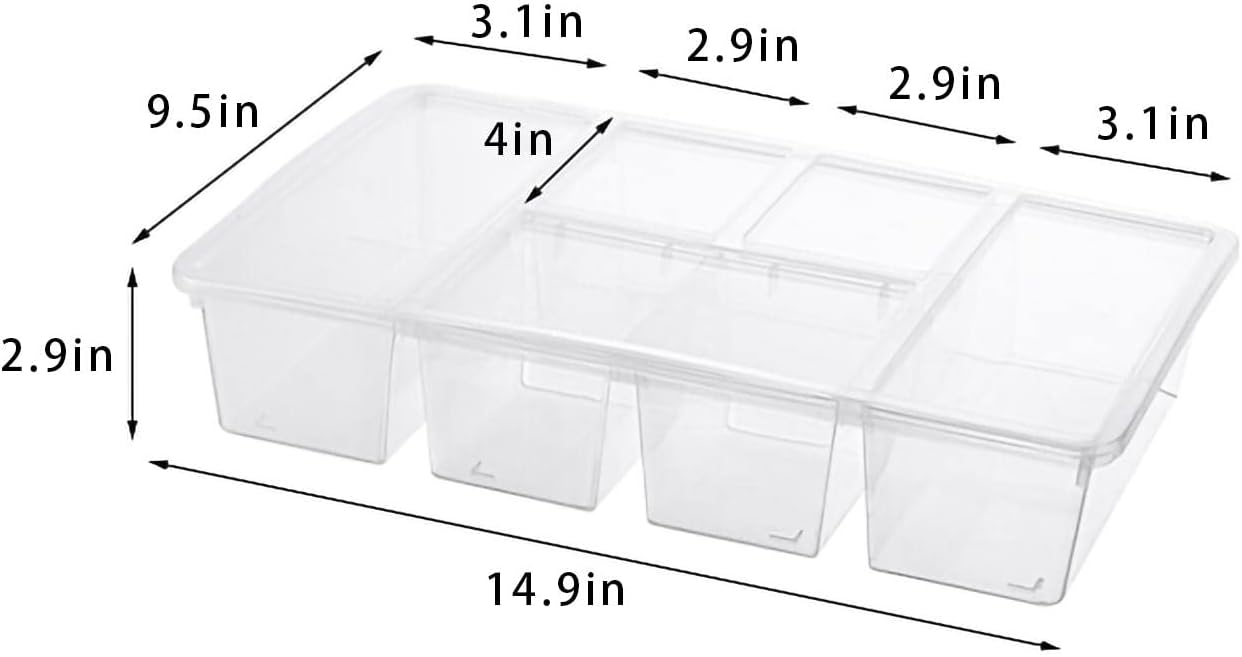 MANO 2 Pack Divided Veggie Tray with Lid - 5 Compartment Clear Snack Containers for Fridge, Stackable Produce Saver Storage for Fruits, Vegetables, Meat & Fish - Image 3