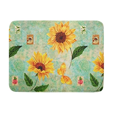 Granbey Sunflower Dish Drying Mat Vintage Sunflower Drying Mat for Kitchen Counter Absorbent Reversible Quick Drying Dish Drainer Mat Protector Pad 18 x 24 Inch Cover