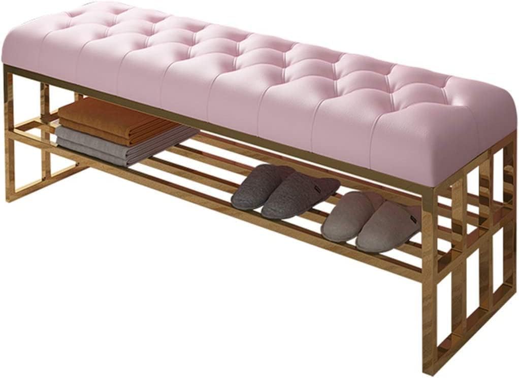 KLGFBDC Shoe Bench Storage and Rack, Stainless Steel Entryway Stool, Modern Leather Bench for Bedroom and Entrance