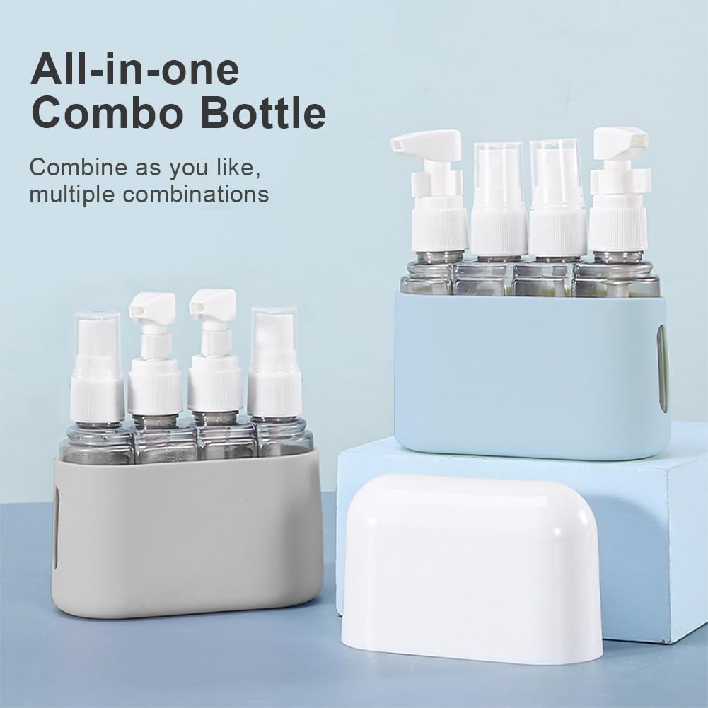 Flintronic 4-In-1 Flaconi da Viaggio Trasparenti, Flaconi da Viaggio Ricaricabili, Set di Flaconi da Viaggio per Articoli da Toeletta, Flaconi Spray*4, Flaconi con Pompa*4, Etichette*2, Scatola*2