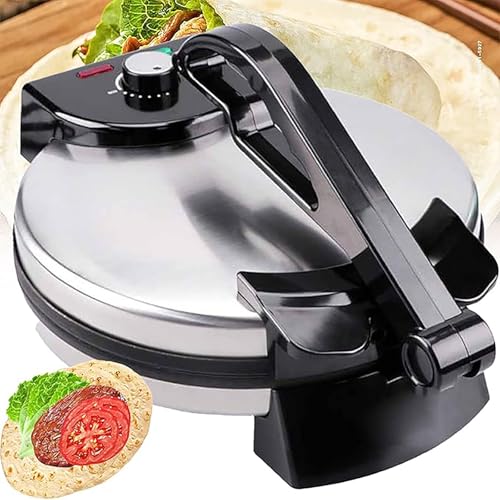 Prensa eléctrica para tortillas, de acero inoxidable, antiadherente, con mango antiquemaduras para tortillas y pan naan