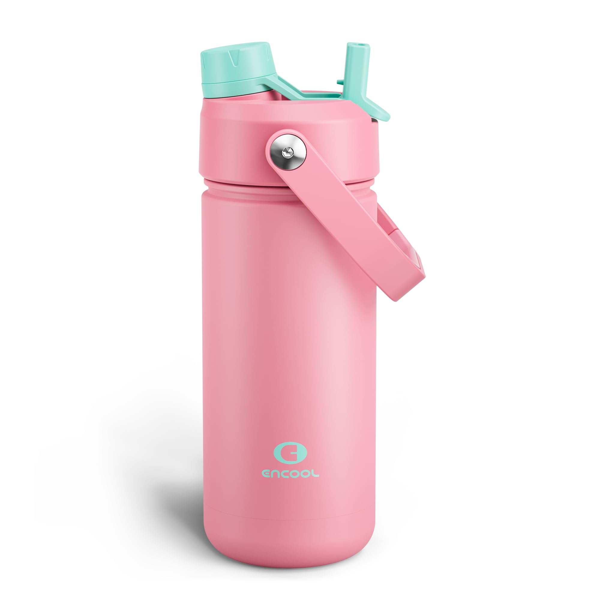 ENCOOL Insulated Water Bottle with Straw Stainless Steel Water Bottle, Leak-Proof, BPA-Free, Double Wall Vacuum Keeps Cold for 24 Hours for Sports, Travel, School (18 oz, Tulip)