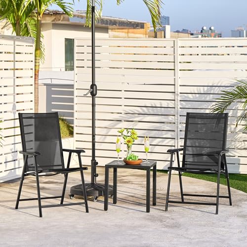 Yaheetech Set of 2 Portable Outdoor Dining Chairs with Armrests - Folding Metal Patio Chairs for Camping, Lawn, and Beach