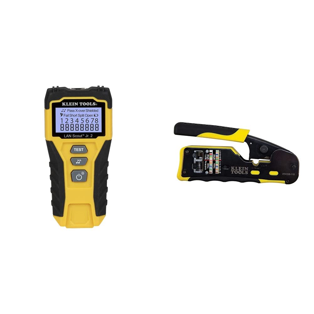 VDV226-110 Ratcheting Modular Cable Crimper & VDV526-200 Cable Tester, LAN Scout Jr. 2 Ethernet Cable Tester for CAT 5e, CAT 6/6A Cables with RJ45 Connections