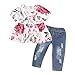 Produktbild JUTOO Kleinkind Baby Mädchen Blumen Crop Tops + Loch Denim Hosen Kinder Kleidung Sets Weiß110