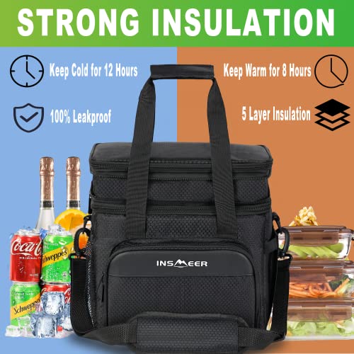 Image of INSMEER Insulated Lunch Bag | Leakproof Lunch Bags for Office Travel Picnic | Tiffin Storage Bag for Men Women, Black