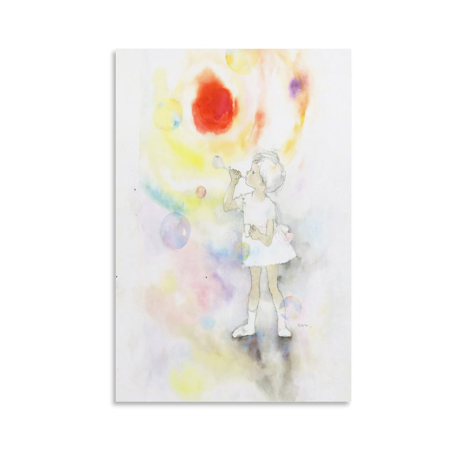 いわさきちひろポスター額（銀）「花と少女」 いわさきちひろポスター