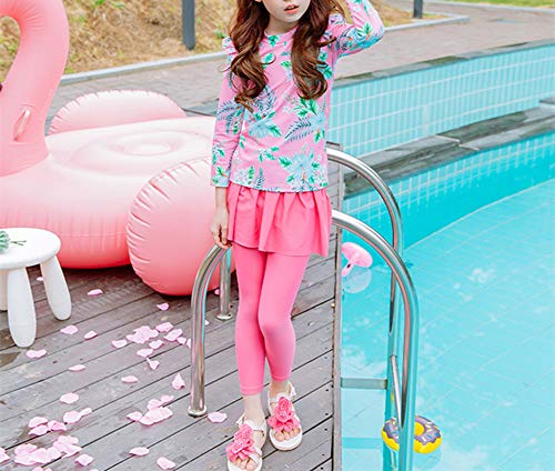 Monvecle Little to Big Girls' Long Sleeve 2-Pieces Sun Protective Rashgurad Set UPF 50+2