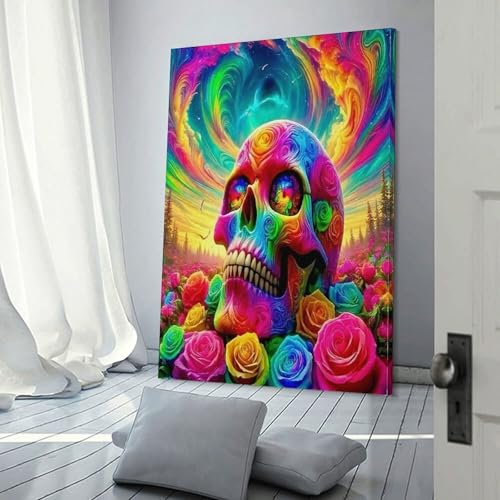 Crâne murale Halloween toile pour un salon mystérieux 40x60cm