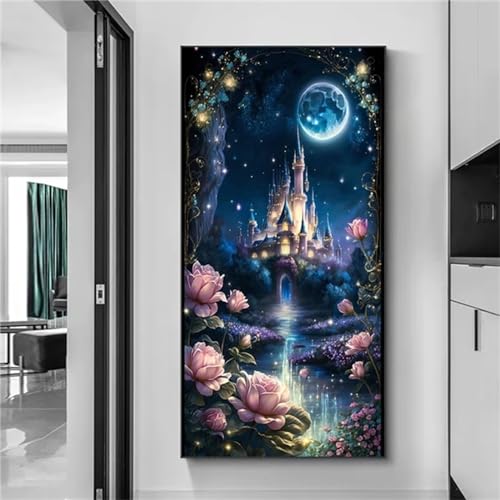 Peinture diamant adulte grand format 100x230 cm avec motif lune et château magique