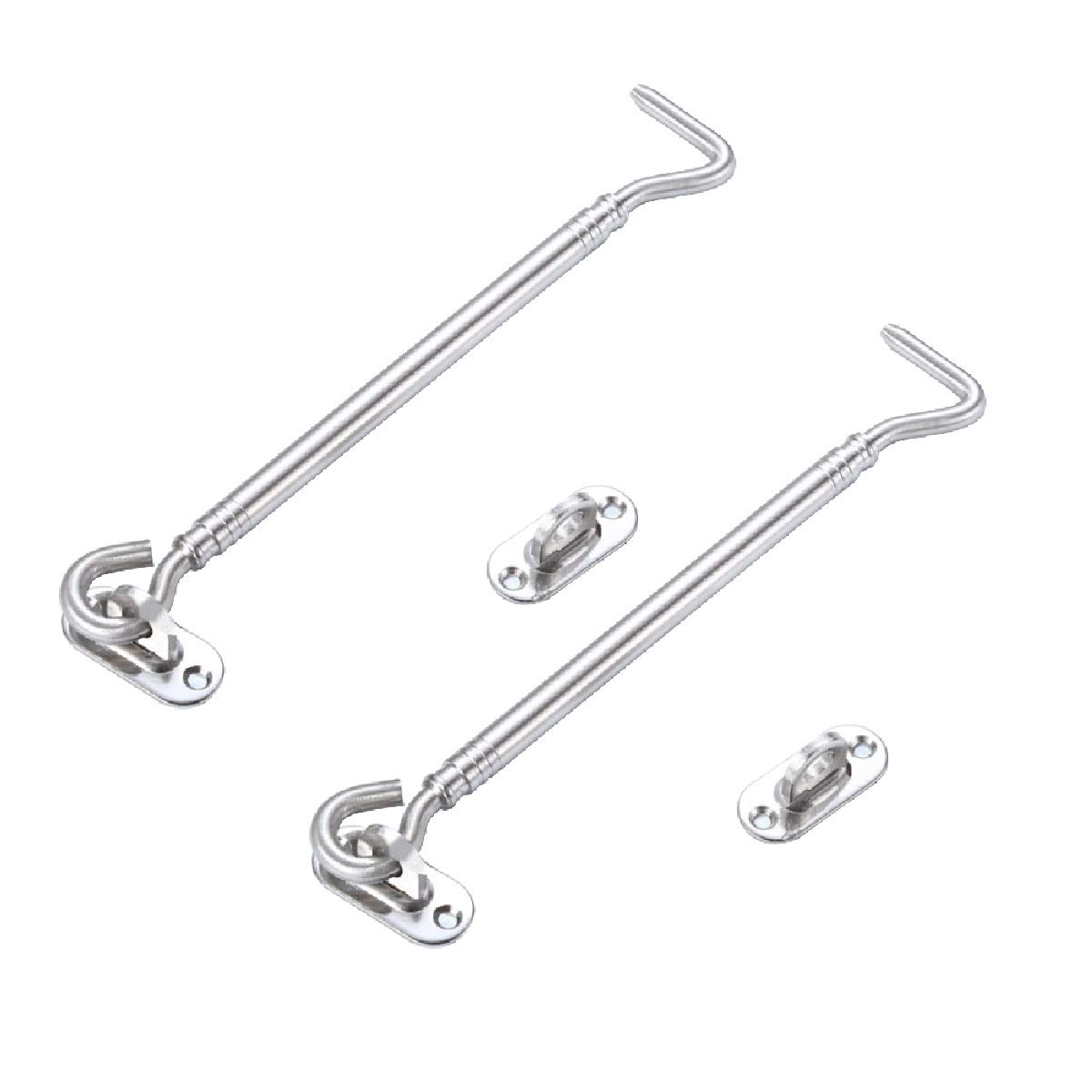 Machswon Silver Thickened Stainless Steel 12 Inch Cabin Hooks Eye Latches, Suitable For Cabinets Doors Toilets Garages Gates Boxes, Door Locks, Kennels Fences Window Locks, 2 Pcs