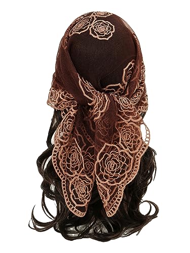 Floerns Womens Flower Embroidery Hair Scarf Headband Sheer Lace Hair Bandana Brown One Size