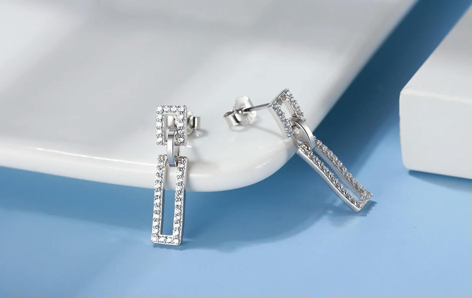 925 Sterling Silber Tropfen Ohrringe Rechteck Baumeln Für Frauen Mädchen Party Schmuck Geschenke