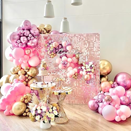 Image of PartyWoo Metallic Pinkish Purple Balloons, 50 pcs 12 Inch Metallic Pink Balloons, Pink Metallic Balloons for Balloon Garland Balloon Arch as Wedding Decorations, Birthday Party Decorations, Pink-G108