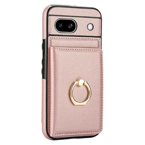 KOOLRIVER・For Pixel10 Pro XL ケース 耐衝撃 カバー PUレザー カード収納 持ち手 リング付き スタンド機能 シンプル グーグル ピクセル10 プロ XL おしゃれ(ローズゴールド)