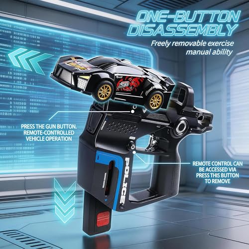 Image of PLUSPOINT Infrared Battle RC Car Toy Black 3-in-1 Drift Car Racing 2 Player Interactive Set with Infrared Gun, Shooting & Flip Family Friendly Chase Game 2.4GHz Remote Control Car Toy for Kids Ages 6+