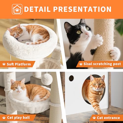 Árbol moderno para gatos con área oculta para caja sanitaria miniatura 6