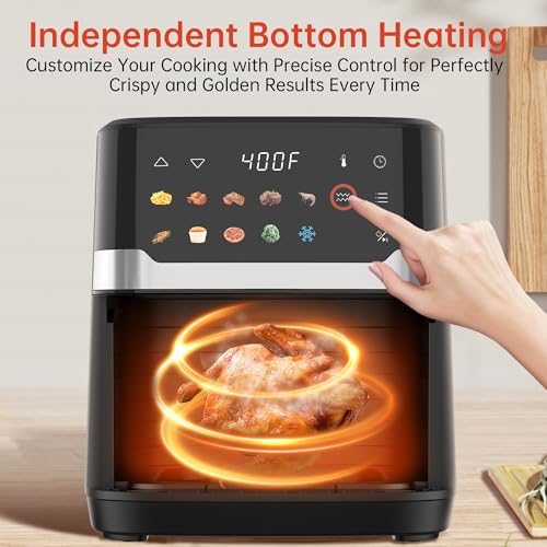 Image of VUSIGN Air Fryer 6.8QT, 10-in-1 Functions Airfryer with Visible Window, 400F Fast Heating & Adjustable Bottom Heater for Crispier Results, Nonstick & Dishwasher-Safe Basket, 1700W, Black