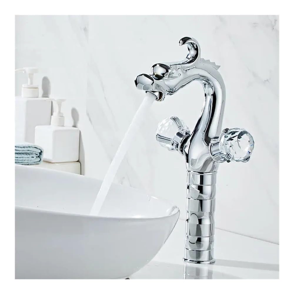 Blyqxs Chrome Household Brass Basin Washbasin Cold And Hot Crystal Double Handle Faucet Gly99(,High)
