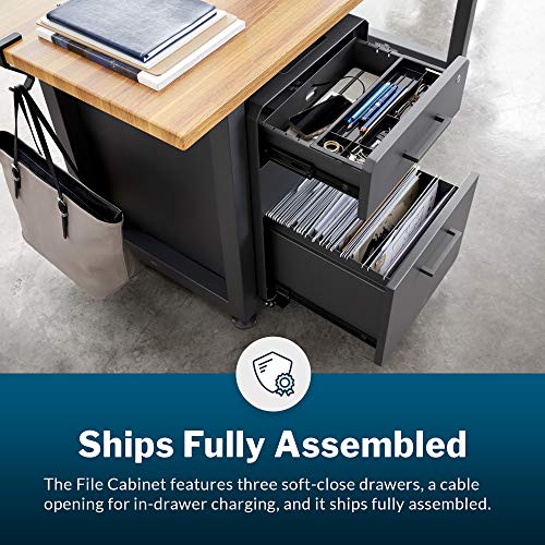 Image of Vari Three Drawer File Cabinet - Mobile Filing Cabinet for Home or Office - Hanging File Storage - Lockable Drawers with Heavy-Duty Steel and Rolling Casters - Charcoal Grey