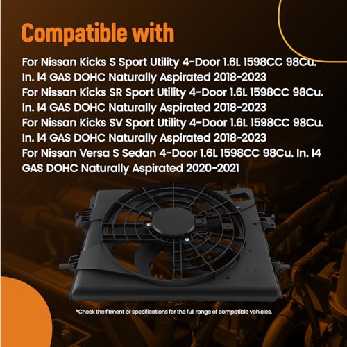 Image of maXpeedingrods Radiator Cooling Fan Assembly for Nissan Kicks S /SR /SV 2018-2023, for Nissan Versa S /SR /SV 2020-2021, 214815RB0B NI3115163 624640