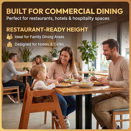 Image of Walnut Wooden Restaurant High Chair - Stackable Rubberwood Dining Chair with Safety Bar, Easy-Clean Finish, Commercial Restaurant Seating