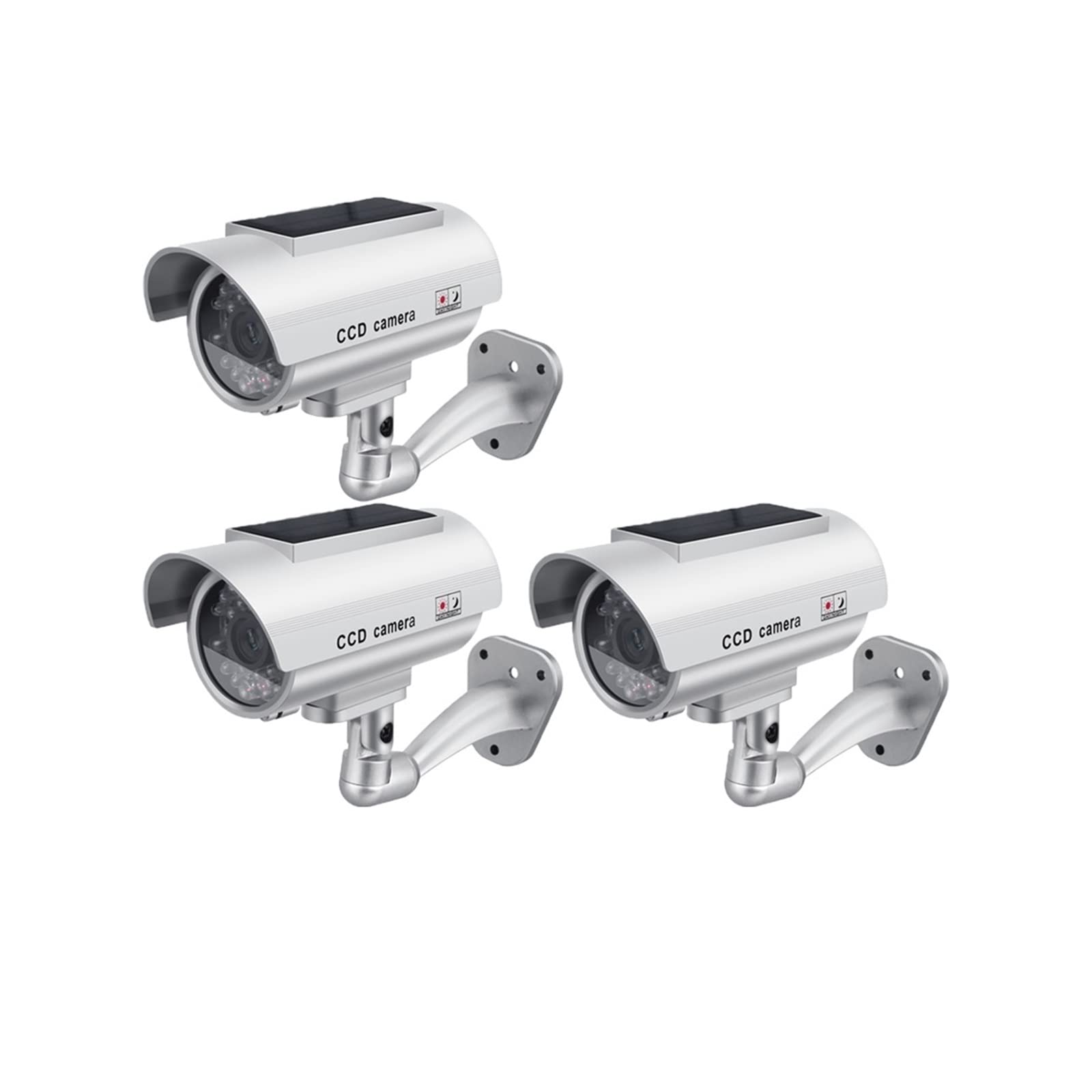 Dummy Camera Outdoor Security Panel słoneczny Fałszywa kamera Symulacja Kryty Bullet LED Light Monitor Bezpieczeństwo w domu Wodoodporny Ostry Obraz łatwa Obsługa(3 pcs silver)