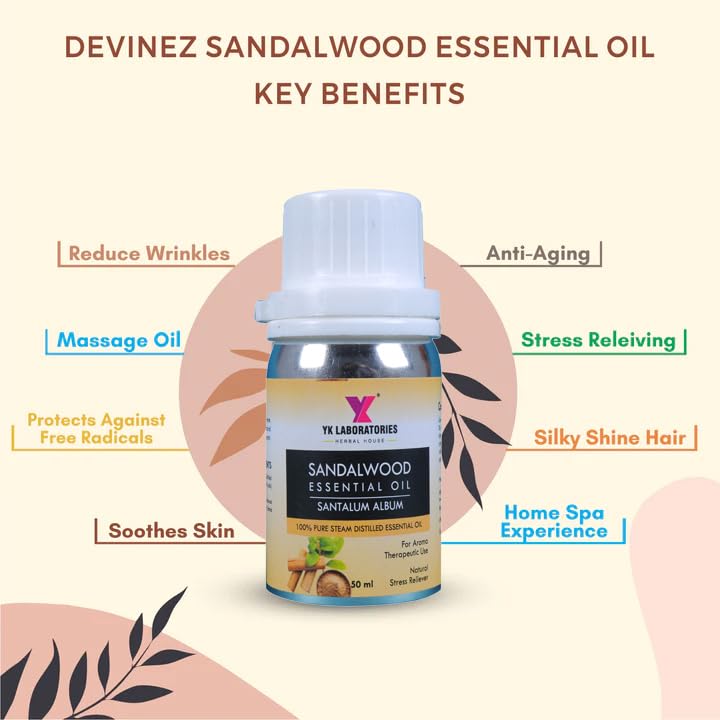 YK Laboratories Sandalwood Essenatil Oil for Skin & Hair Care, Wrinkles & Dark Circles, Aromatherapy Diffuser Oil, Relaxation, Anit Acne | 100% Pure, Natural, Undiluted &... - Image 2