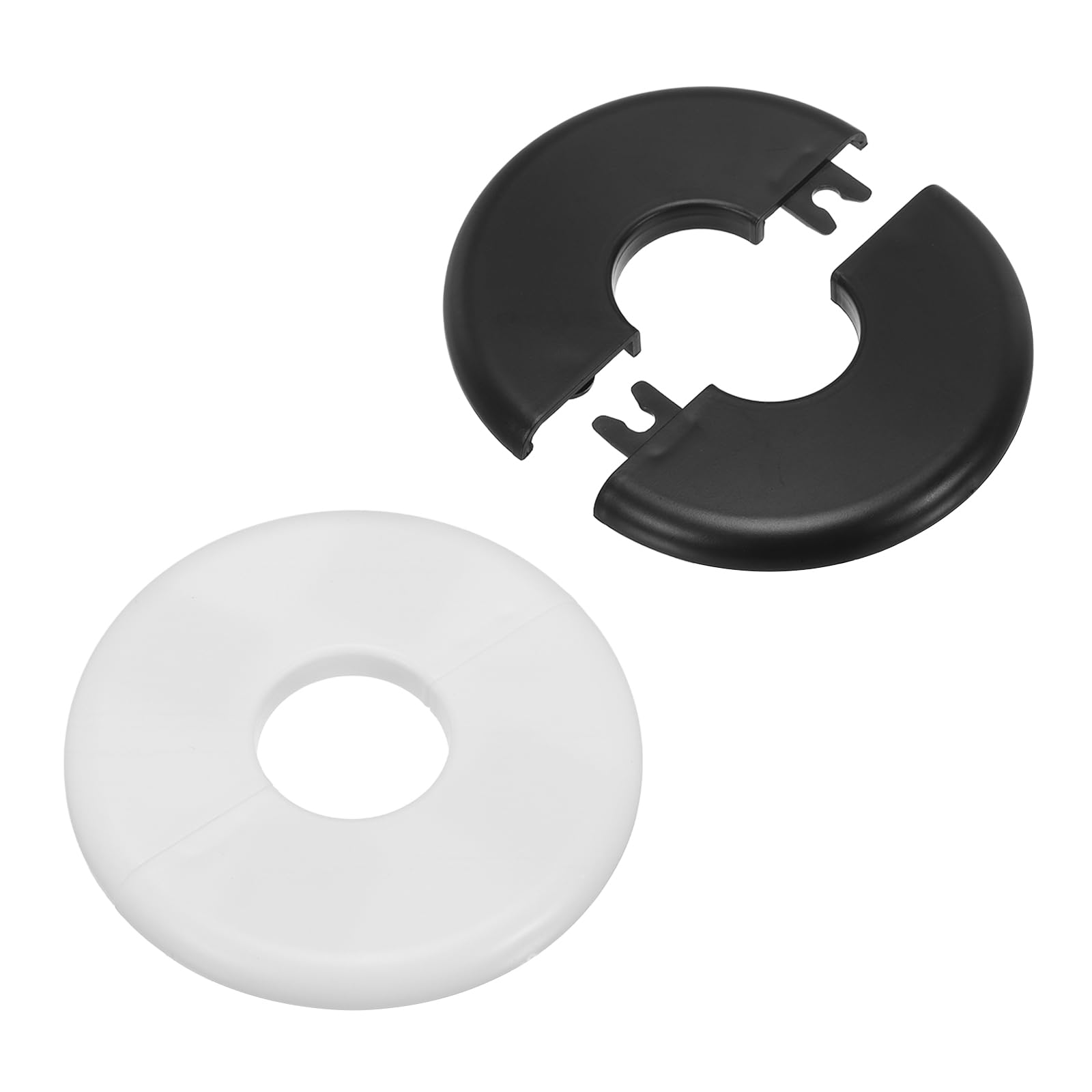 sourcing map 2 Pcs Wall Split Flange, 85mm/3.3" OD Self-Adhesive Escutcheon Plates ABS Round Plumbing Cover Buckles for 28mm Dia Water Pipe Faucet Wall Hole Accessories, White/Black